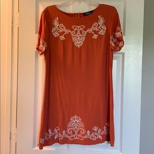 Lulus Orange embroidered shift dress